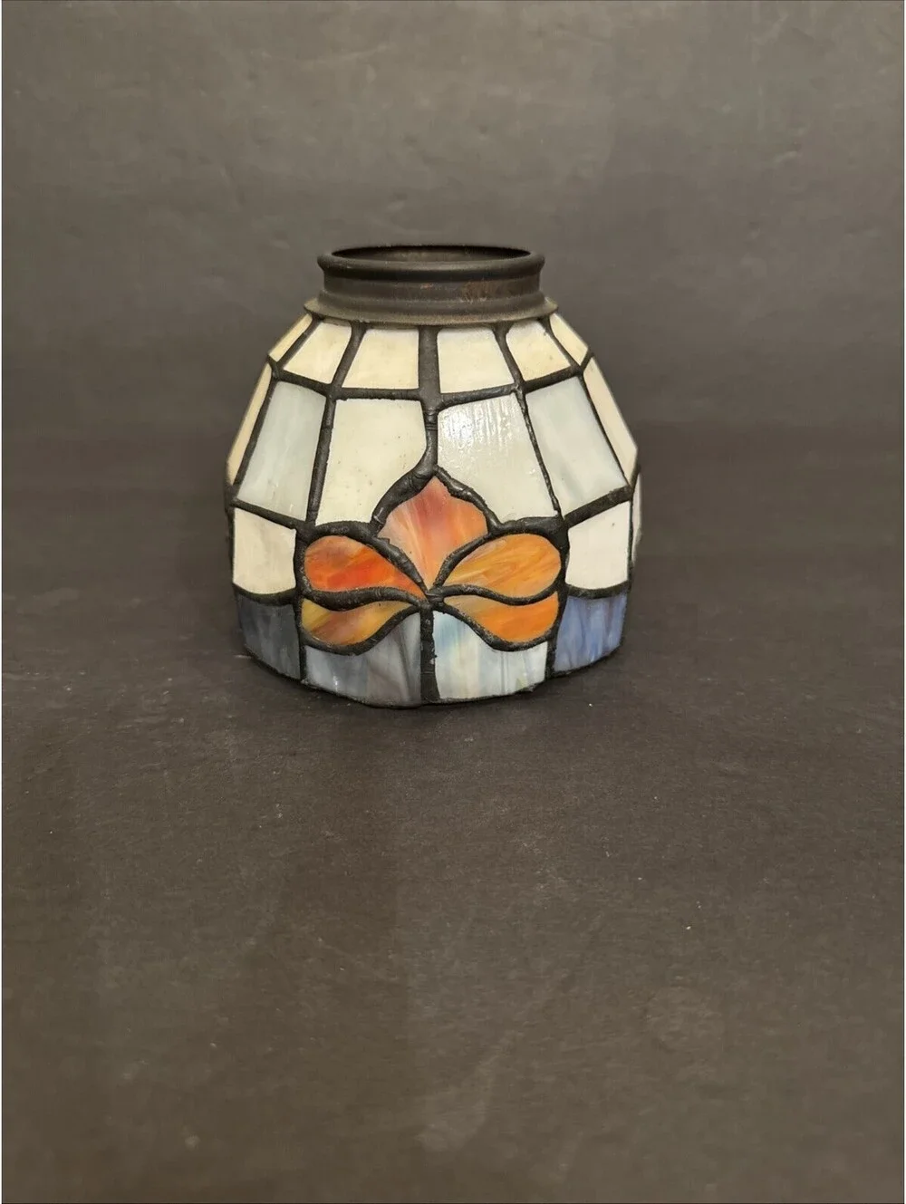 Small Tiffany Style Stained Glass Lamp Shade Floral Pattern 4” H By 4.5” Wide